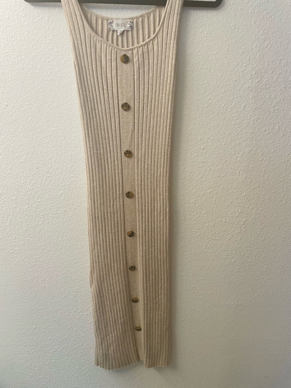 Ribbed Button-Down Knit Maxi Dress in Beige
